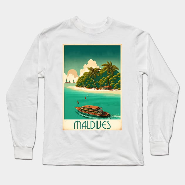 Maldives Island Vintage Travel Art Poster Long Sleeve T-Shirt by OldTravelArt